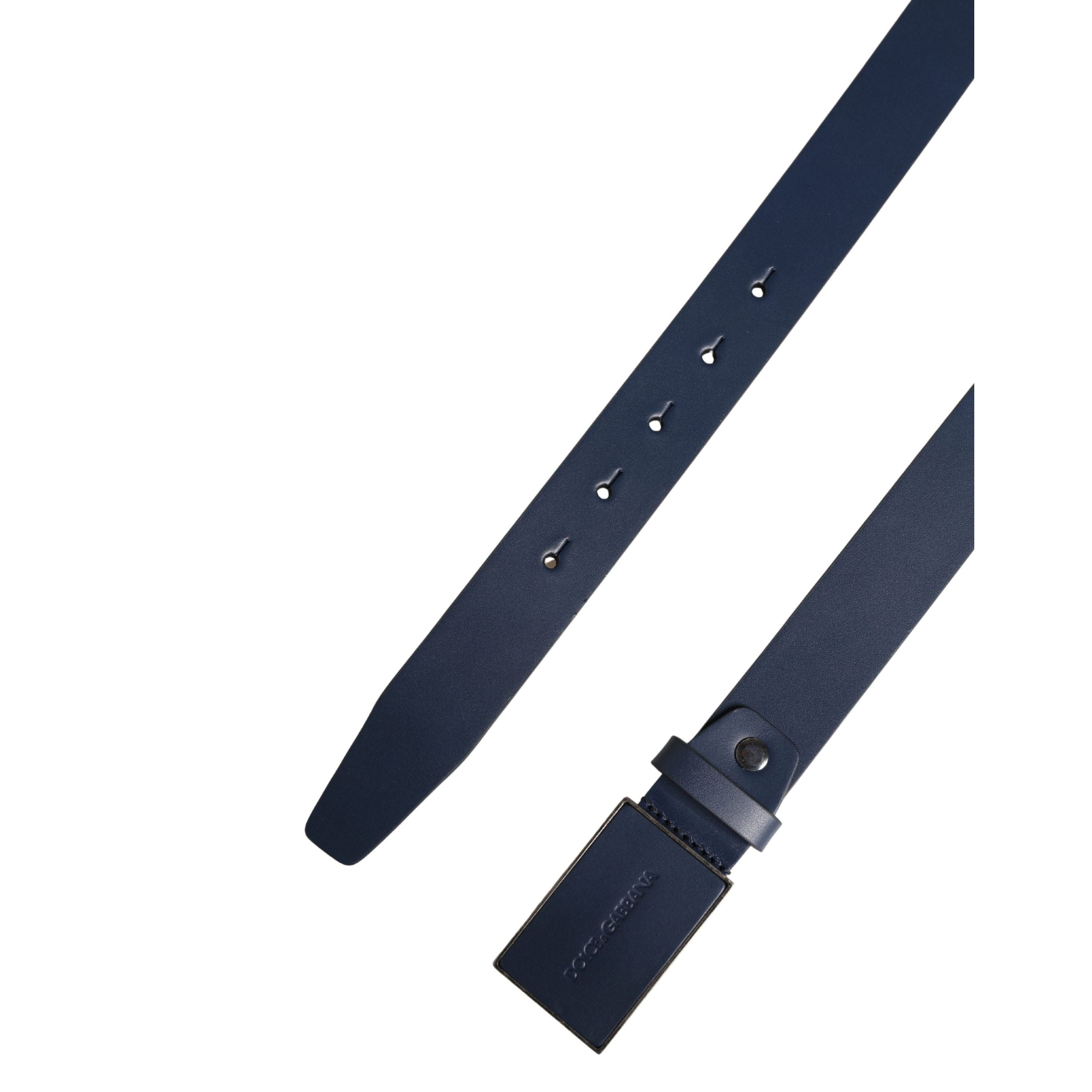 Ceinture Dolce & Gabbana Homme en cuir de veau bleu à boucle ardillon en métal ornée du logo