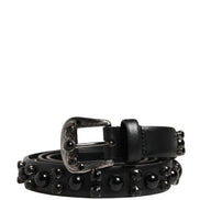 Dolce & Gabbana Men Black Calf Embellished Metal Buckle Belt