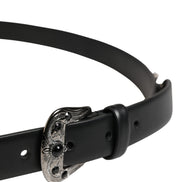 Dolce & Gabbana Men Black Calf Embellished Metal Buckle Belt