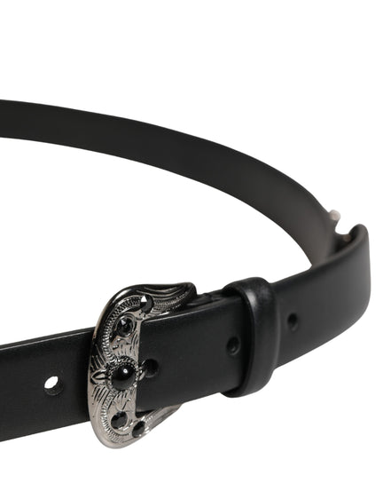 Dolce & Gabbana Men Black Calf Embellished Metal Buckle Belt