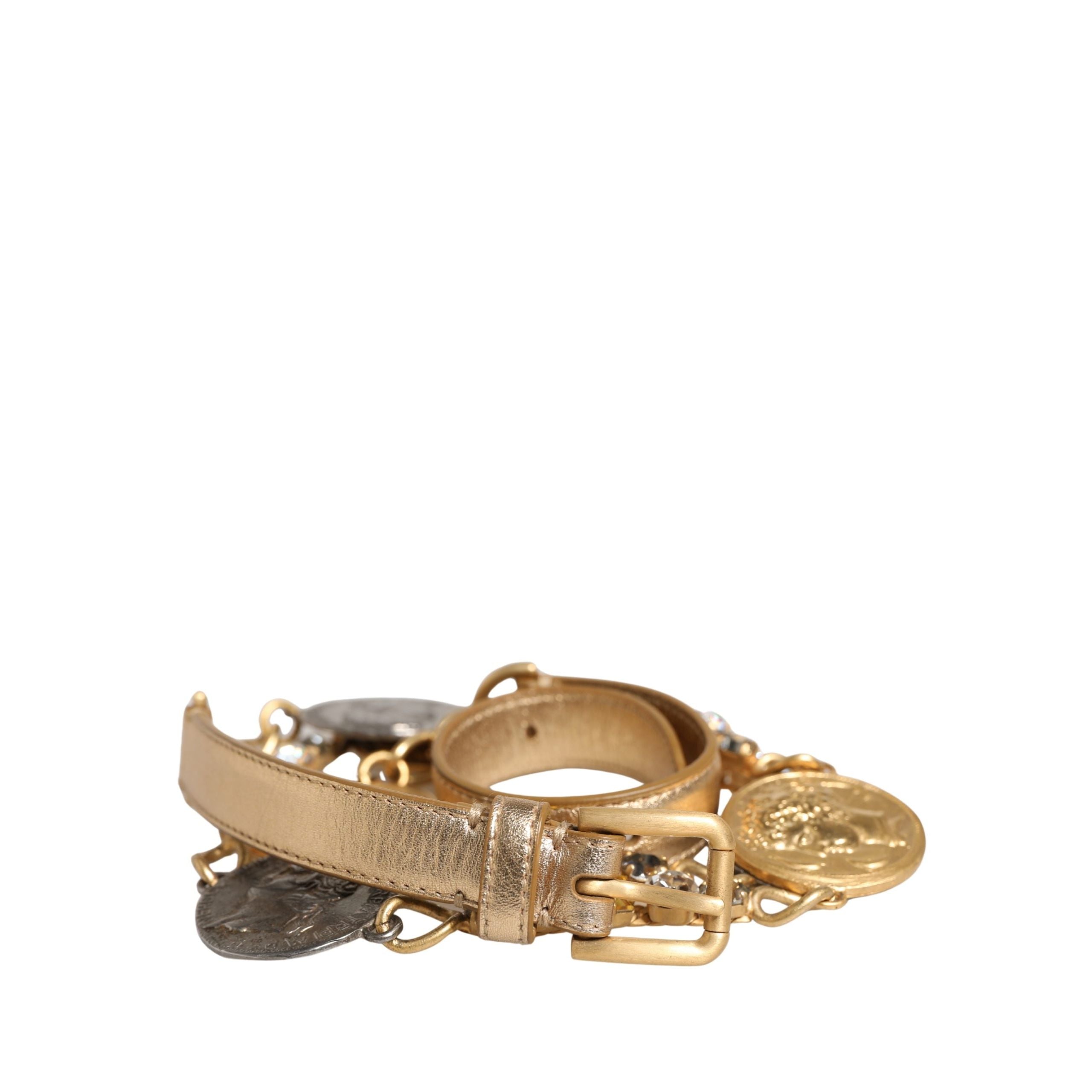 Cintura Dolce & Gabbana in ottone dorato con catena e fibbia in metallo con monete