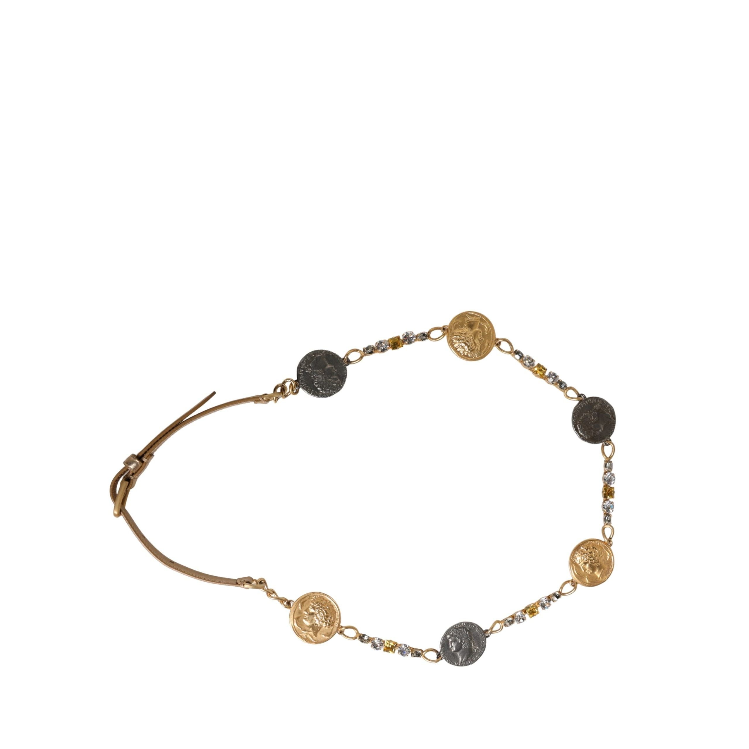 Cintura Dolce & Gabbana in ottone dorato con catena e fibbia in metallo con monete