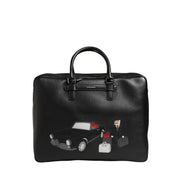 Dolce & Gabbana Borsa Da Viaggio In Pelle Nera Con Applicazione Auto Da Uomo