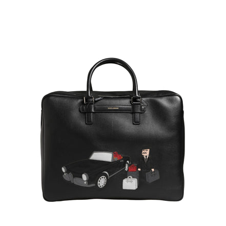 Dolce & Gabbana Borsa Da Viaggio In Pelle Nera Con Applicazione Auto Da Uomo