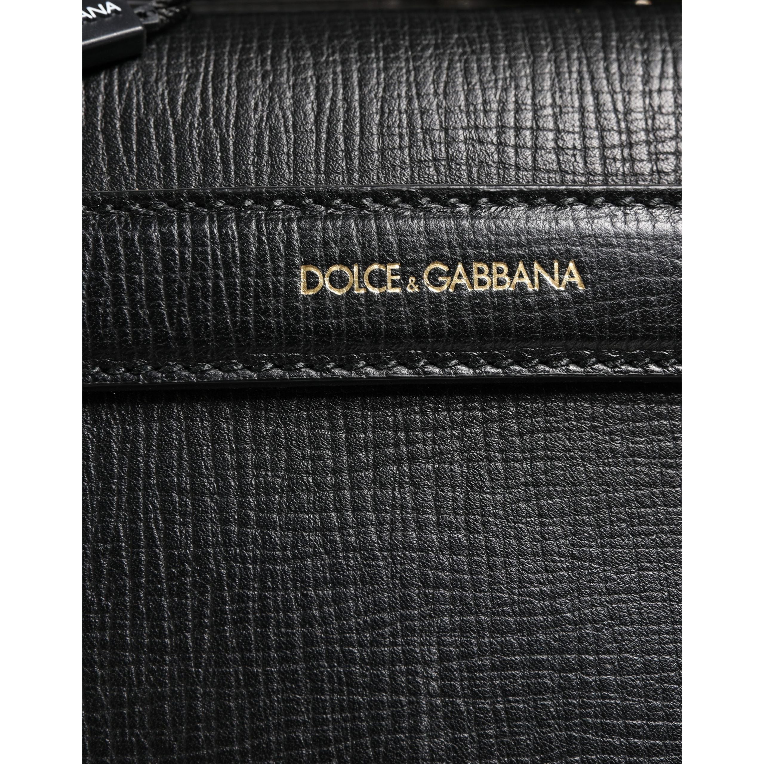 Dolce & Gabbana Borsa Da Viaggio In Pelle Nera Con Applicazione Auto Da Uomo