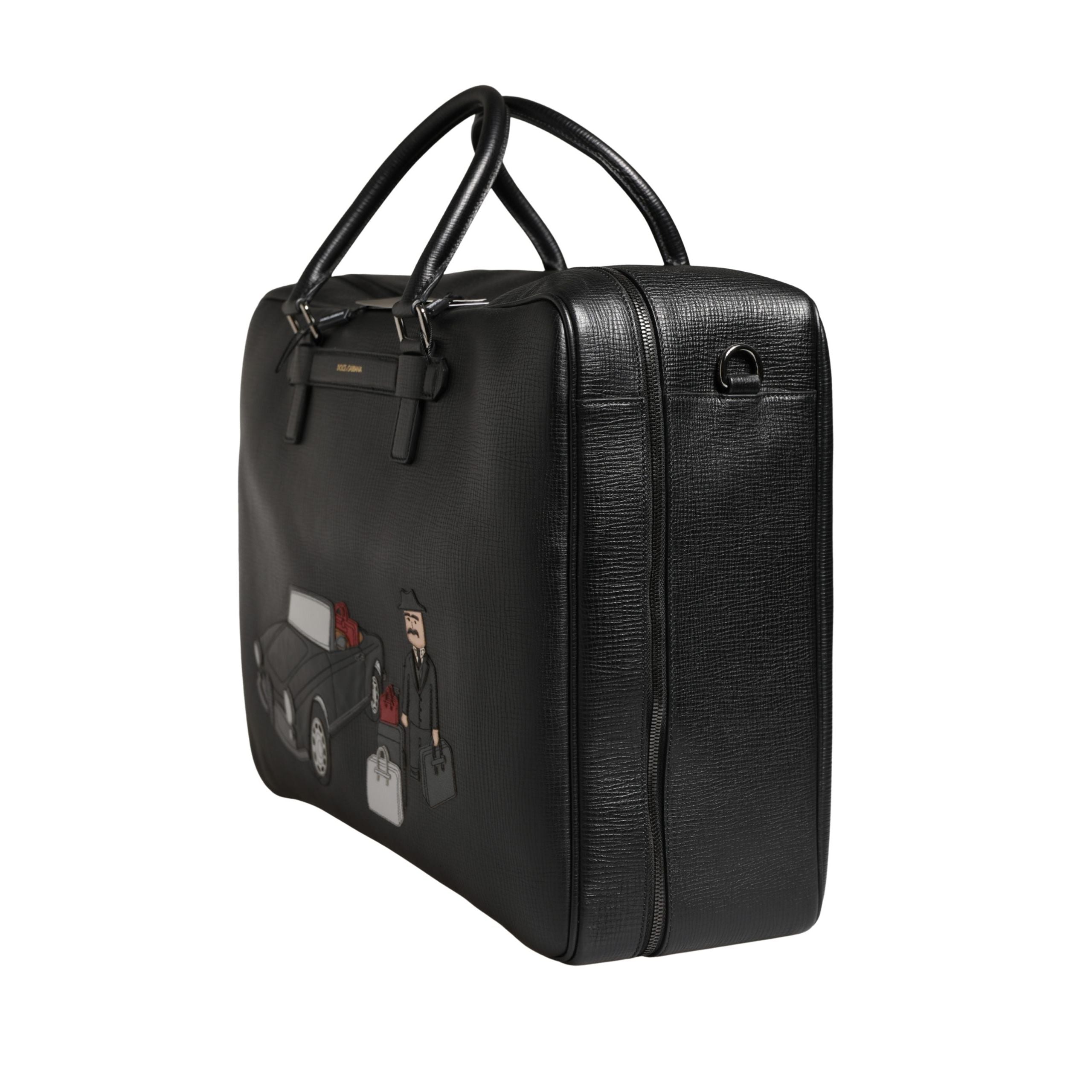 Dolce & Gabbana Borsa Da Viaggio In Pelle Nera Con Applicazione Auto Da Uomo