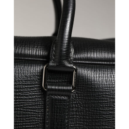Dolce & Gabbana Borsa Da Viaggio In Pelle Nera Con Applicazione Auto Da Uomo