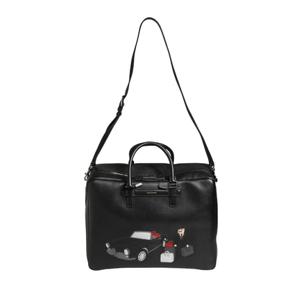 Dolce & Gabbana Borsa Da Viaggio In Pelle Nera Con Applicazione Auto Da Uomo