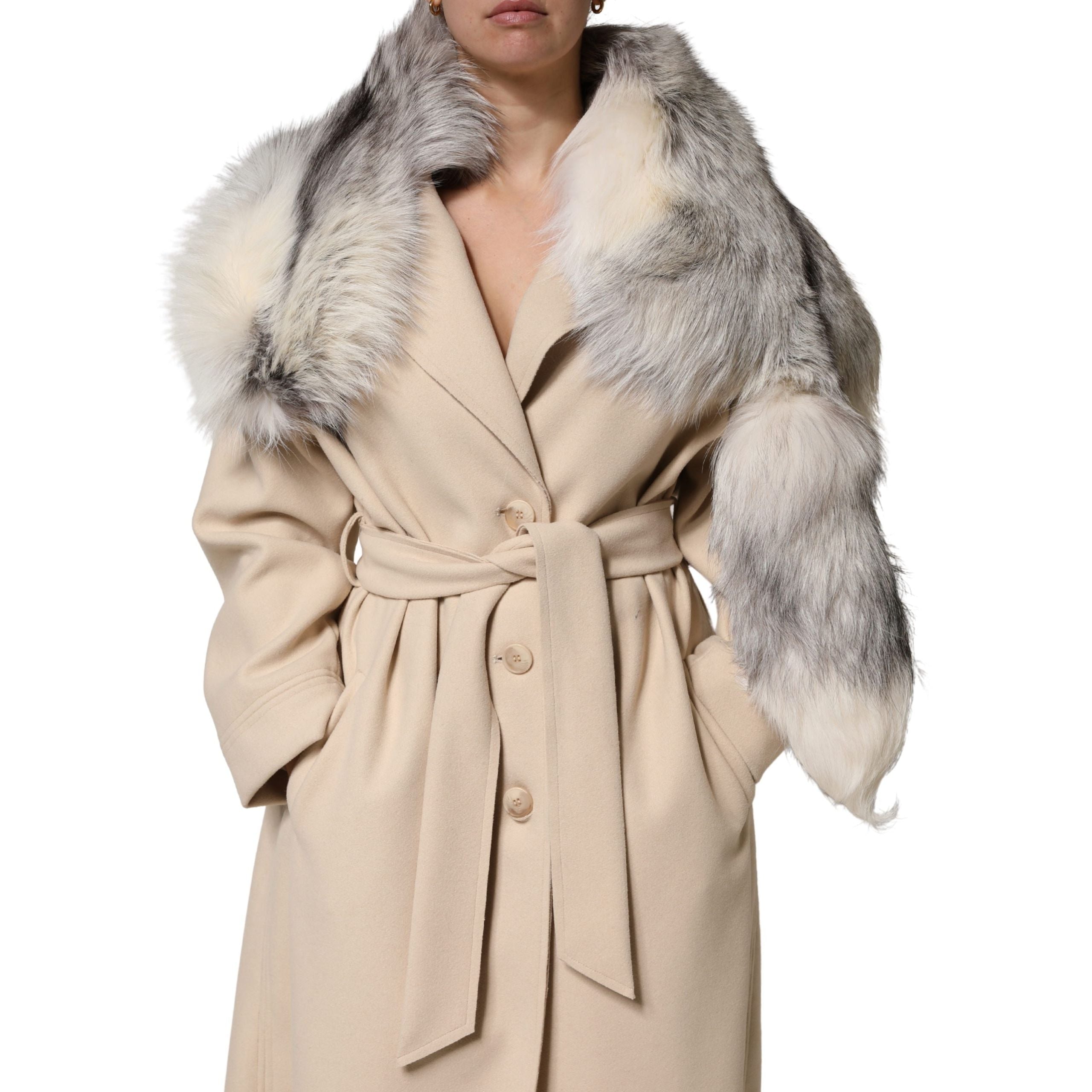 Dolce & Gabbana White Fox Fur Neck Wrap Warmer Winter Scarf