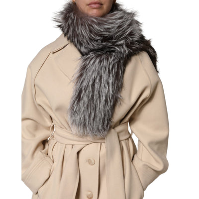 Dolce & Gabbana Grey Fox Fur Neck Wrap Warmer Winter Scarf