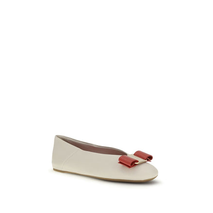 Ferragamo White Calf Leather Ballet Flats