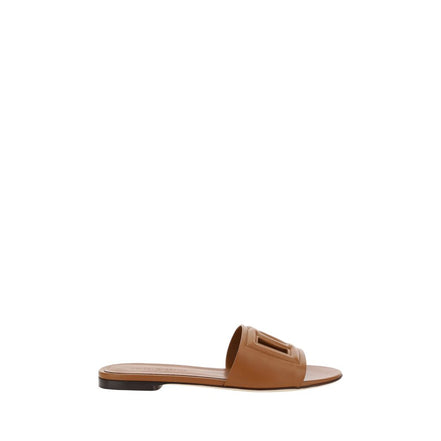 Dolce & Gabbana Brown Calf Leather Flat Sandals
