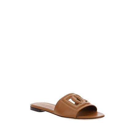 Dolce & Gabbana Brown Calf Leather Flat Sandals