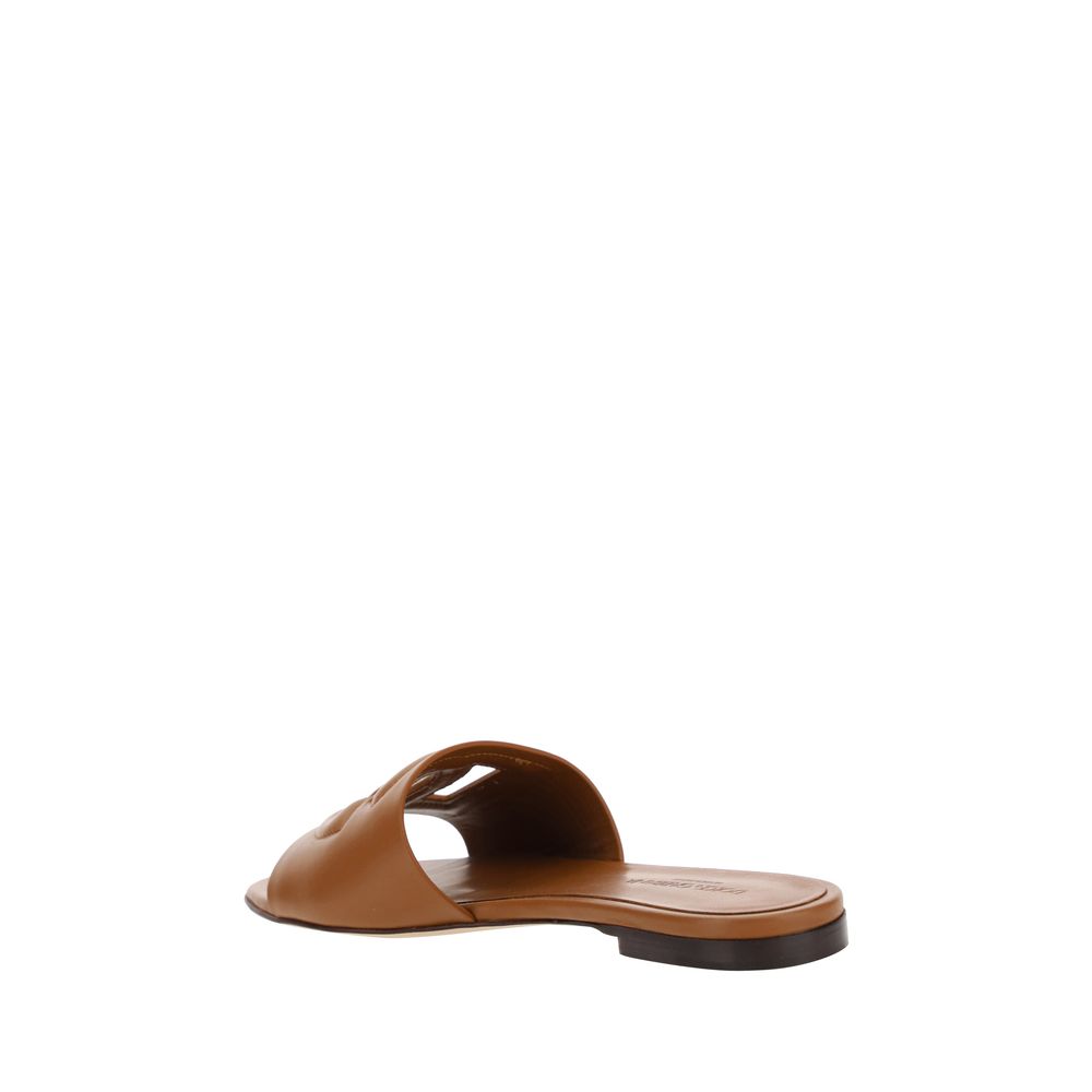 Dolce & Gabbana Brown Calf Leather Flat Sandals