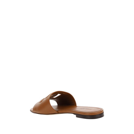 Dolce & Gabbana Brown Calf Leather Flat Sandals