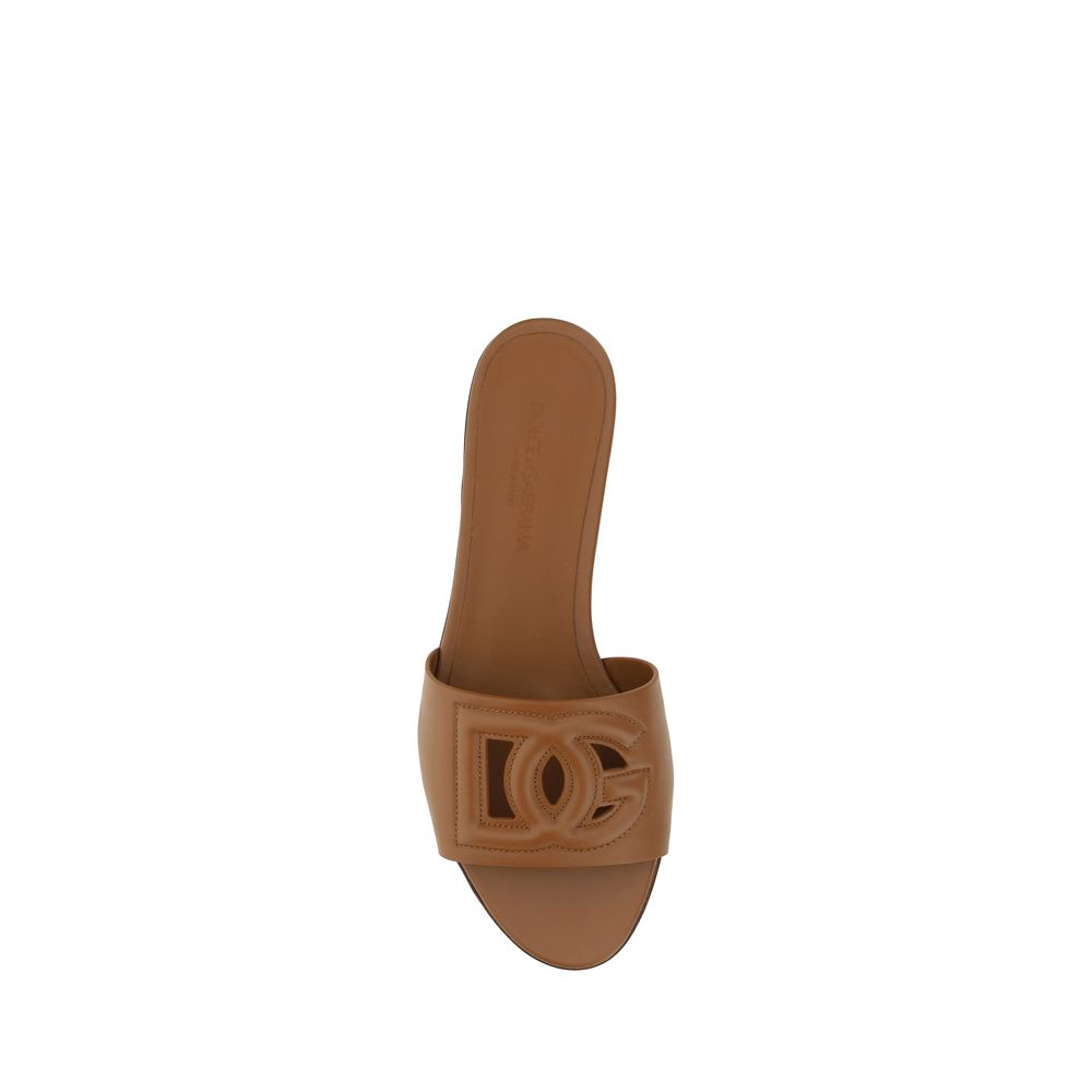 Dolce & Gabbana Brown Calf Leather Flat Sandals