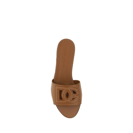 Dolce & Gabbana Brown Calf Leather Flat Sandals