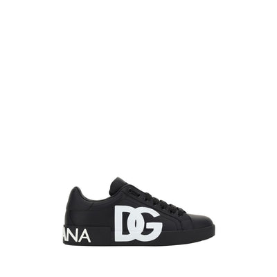 Dolce & Gabbana Black Calf Leather Low Top Sneakers