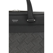 Cartella Ferragamo in pelle di vitello grigia Bos Taurus