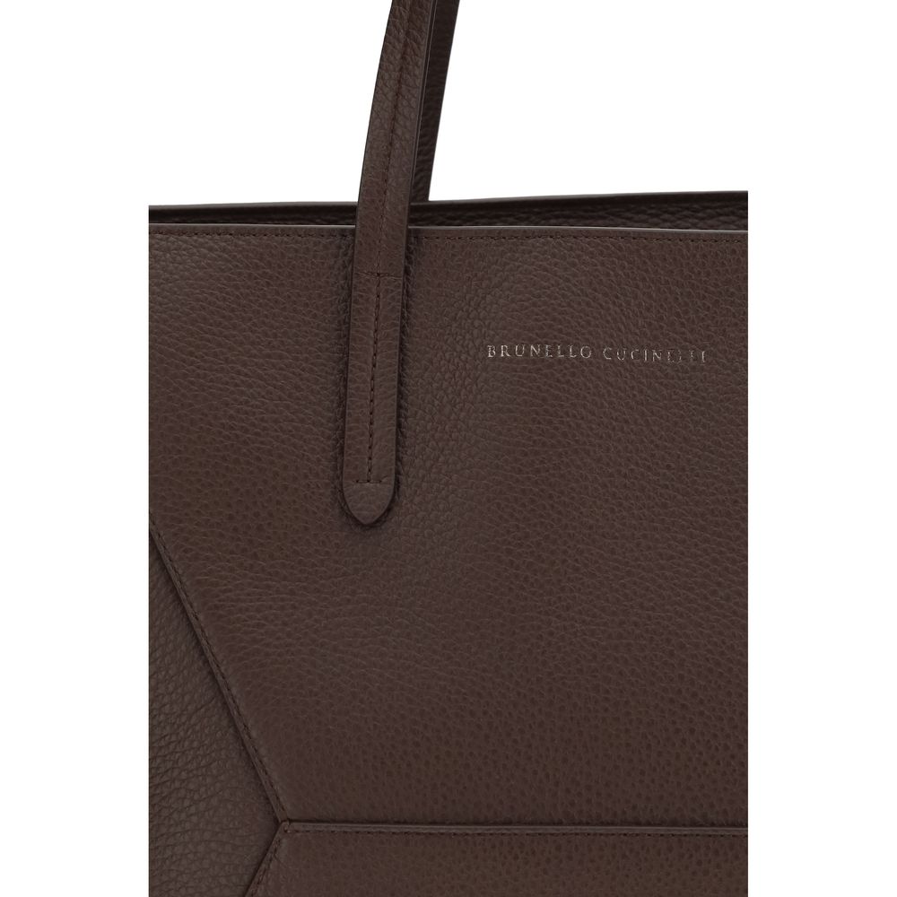 Sac porté épaule Brunello Cucinelli en veau marron Bos Taurus
