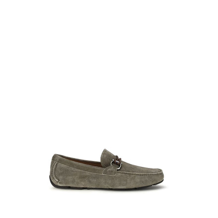 Ferragamo Grey Calf Leather Slip-On Loafers