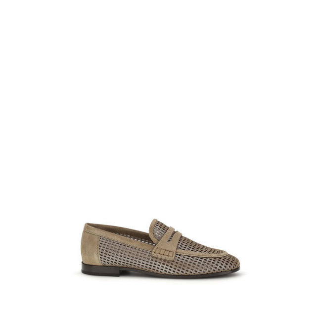 Brunello Cucinelli Beige Calf Leather Slip-On Loafers