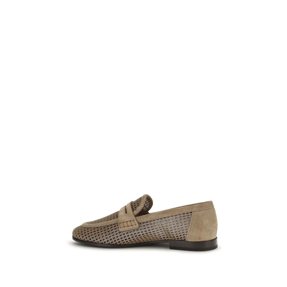Brunello Cucinelli Beige Calf Leather Slip-On Loafers