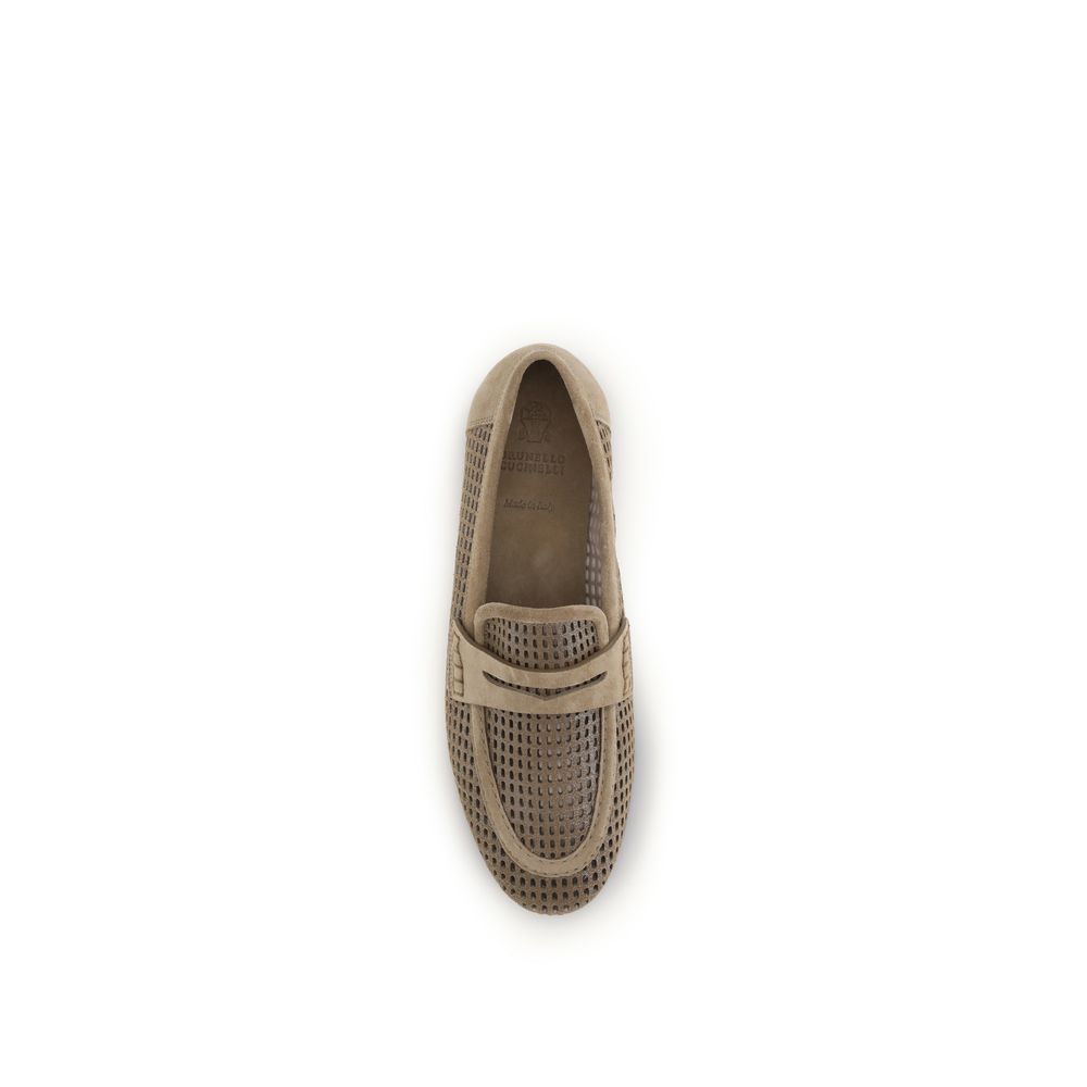 Brunello Cucinelli Beige Calf Leather Slip-On Loafers