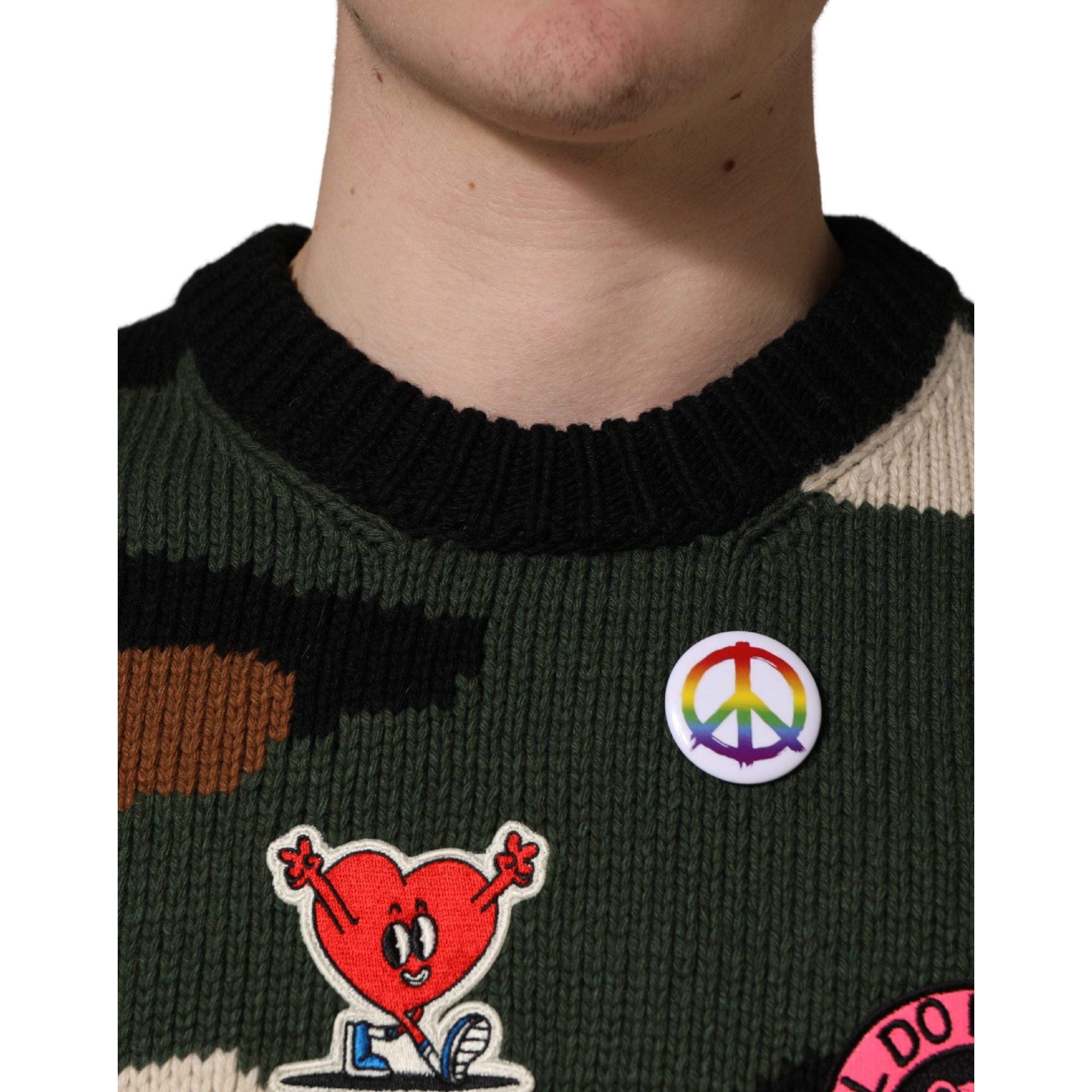 Dolce & Gabbana Multicolor Intarsia-Knit Camouflage Sweater
