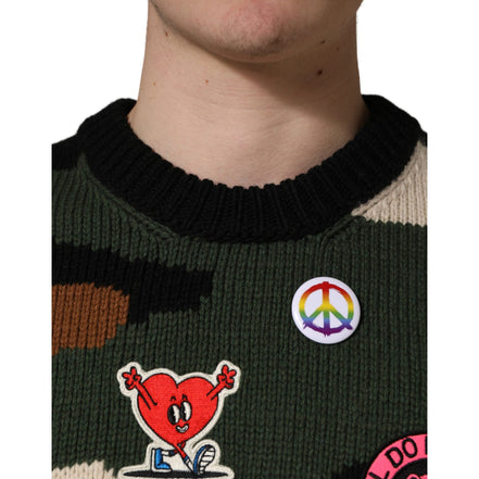 Dolce & Gabbana Multicolor Intarsia-Knit Camouflage Sweater
