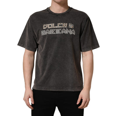 T-shirt girocollo da uomo grigia con logo e applicazioni Dolce & Gabbana