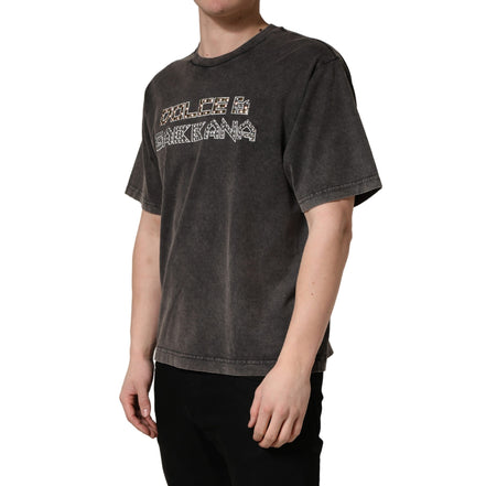 Dolce & Gabbana Grey Logo Embellished Crew Neck T-Shirt