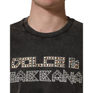 Dolce & Gabbana Grey Logo Embellished Crew Neck T-Shirt