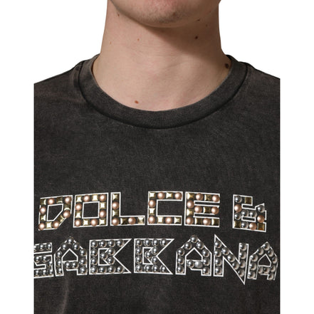 Dolce & Gabbana Grey Logo Embellished Crew Neck T-Shirt