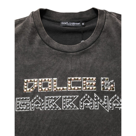 Dolce & Gabbana Grey Logo Embellished Crew Neck T-Shirt