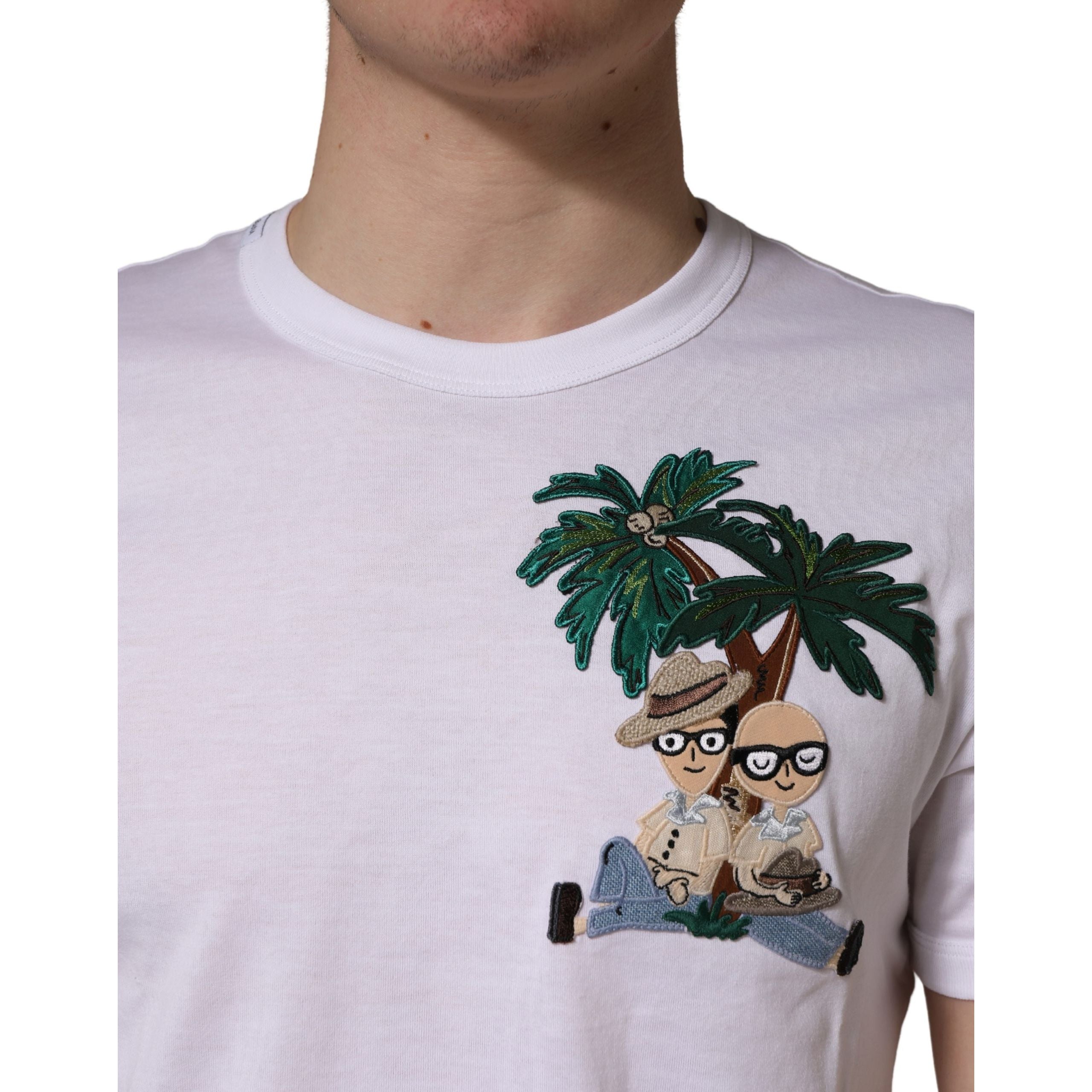 T-shirt col rond homme Dolce & Gabbana blanc brodé palmier