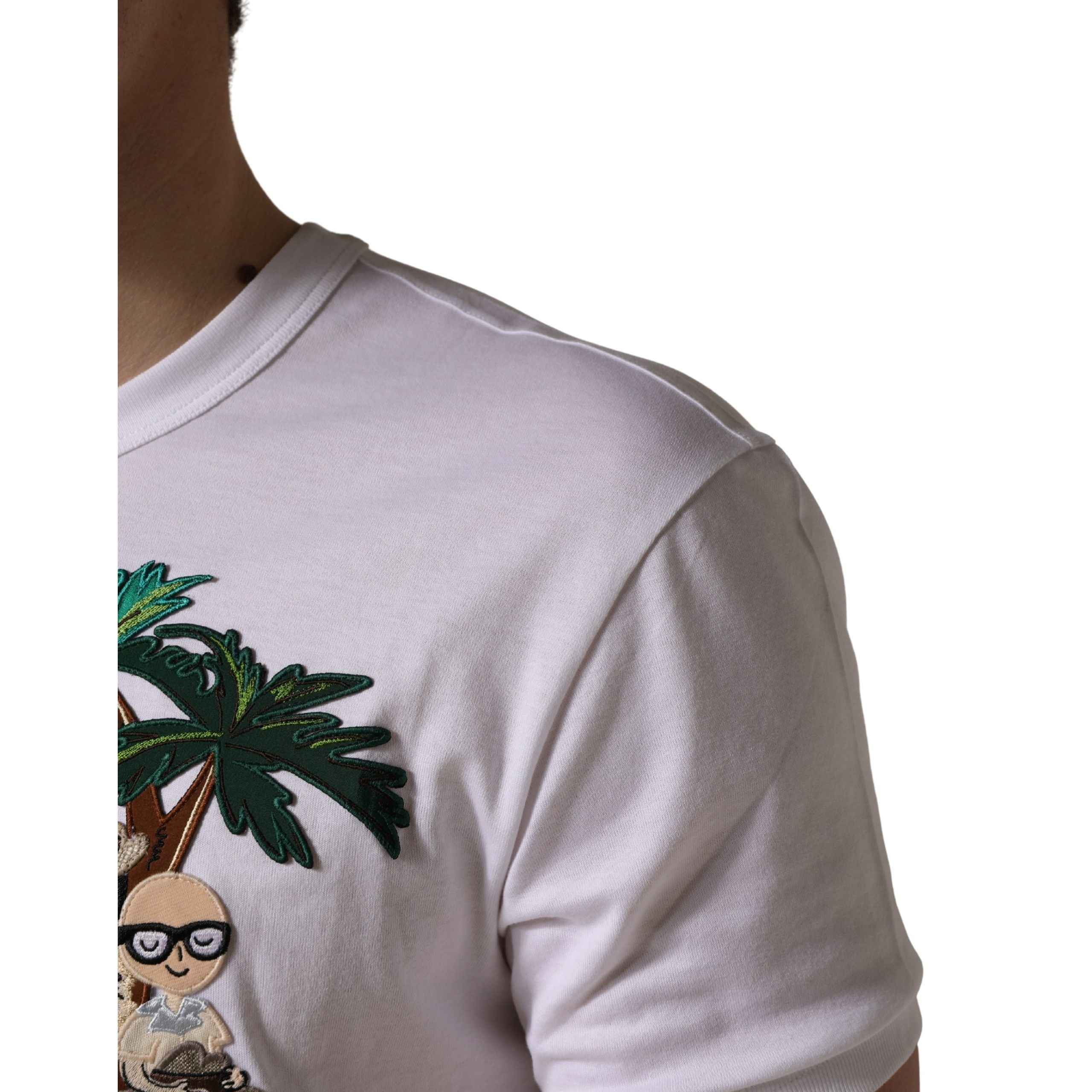 T-shirt col rond homme Dolce & Gabbana blanc brodé palmier