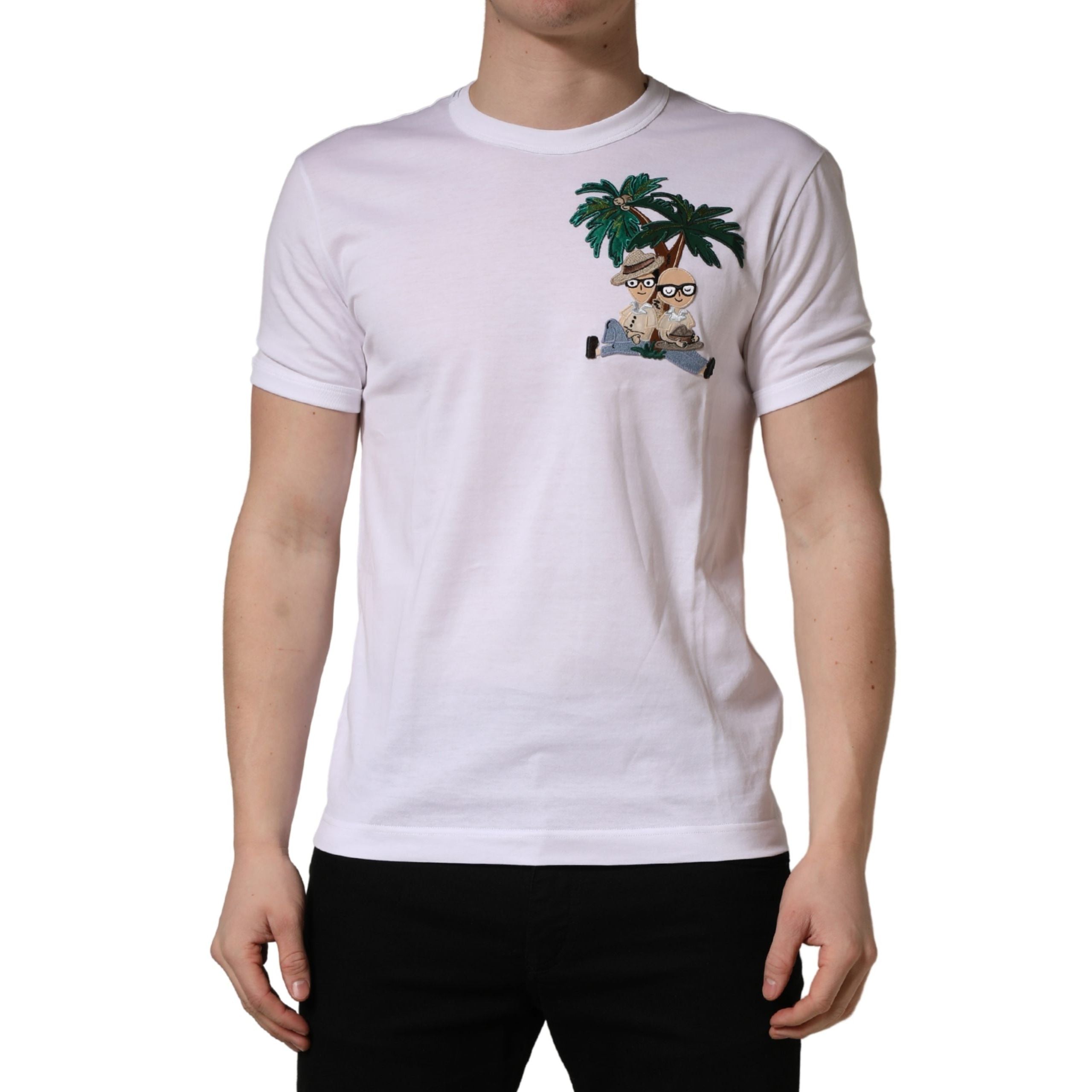 T-shirt col rond homme Dolce & Gabbana blanc brodé palmier