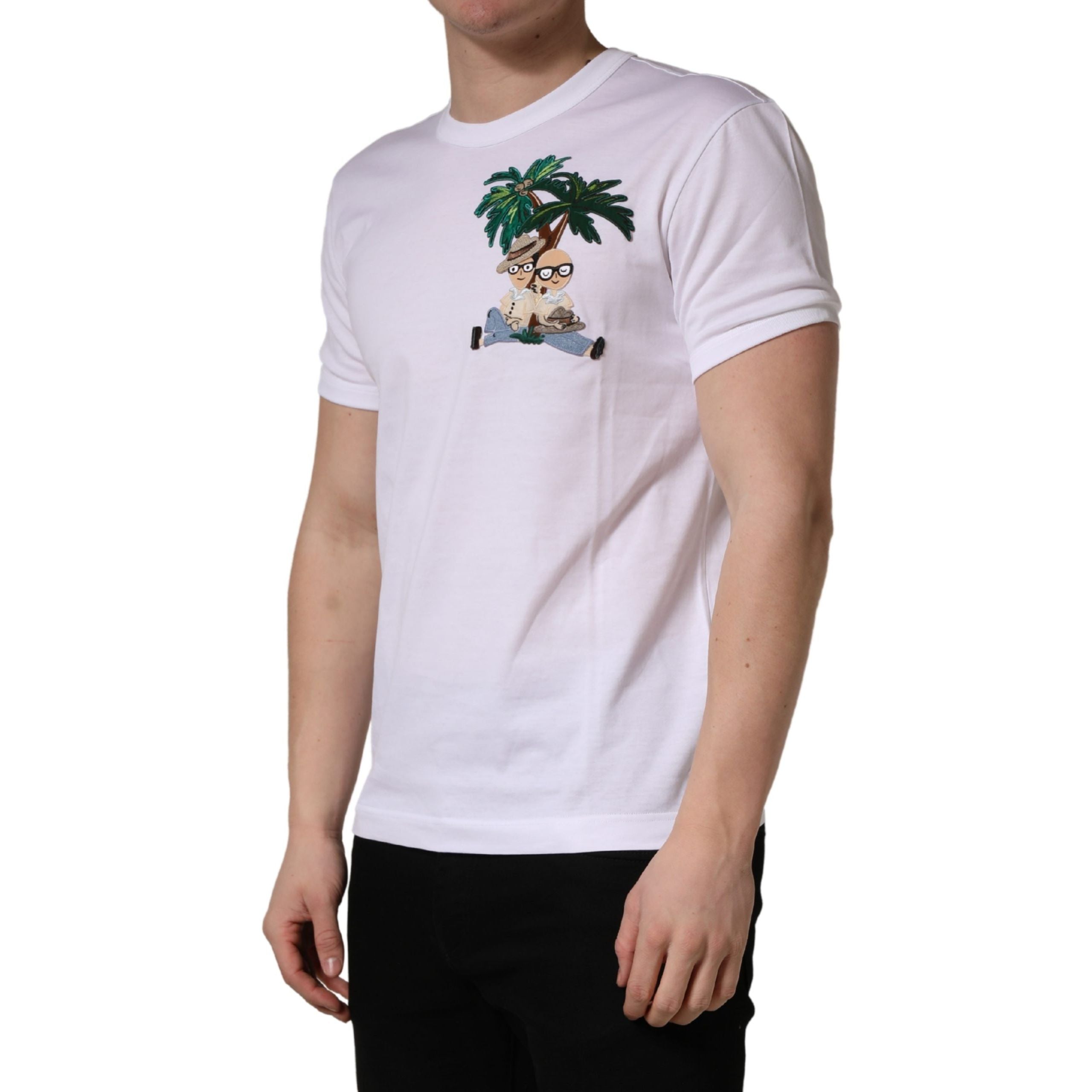 T-shirt col rond homme Dolce & Gabbana blanc brodé palmier