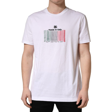 Dolce & Gabbana White Barcode Cotton Crew Neck T-Shirt