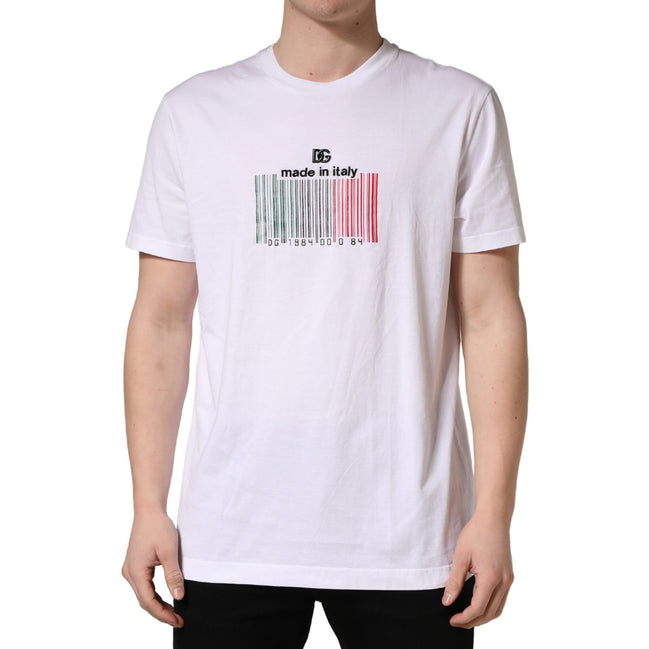 T-shirt col rond en coton blanc Barcode Dolce & Gabbana pour homme