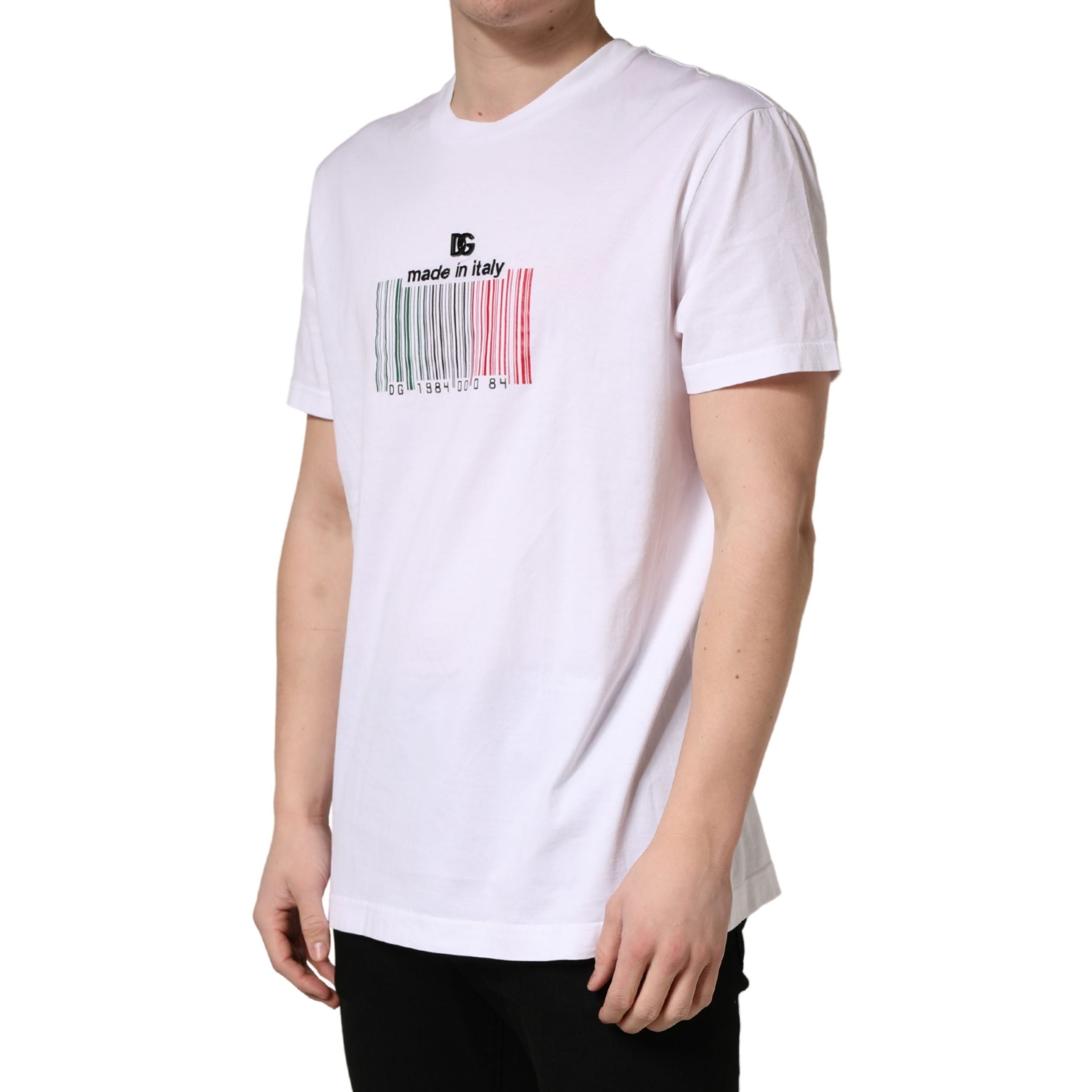 T-shirt col rond en coton blanc Barcode Dolce & Gabbana pour homme