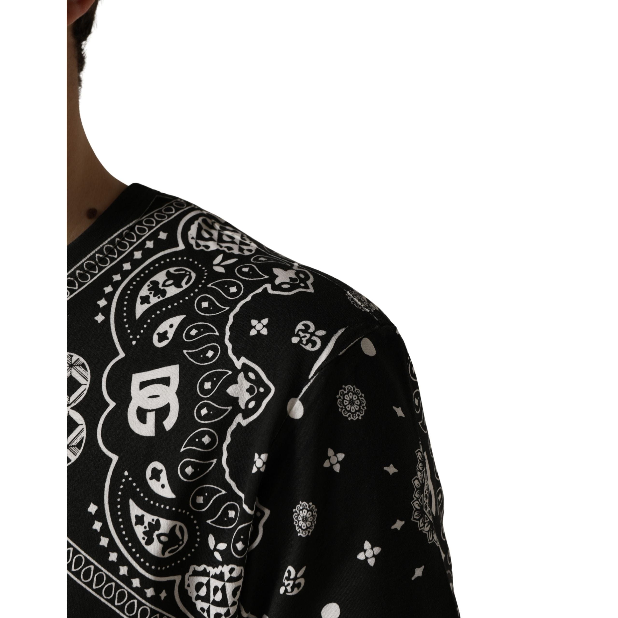 Dolce & Gabbana Black White Bandana Cotton Crew Neck T-Shirt