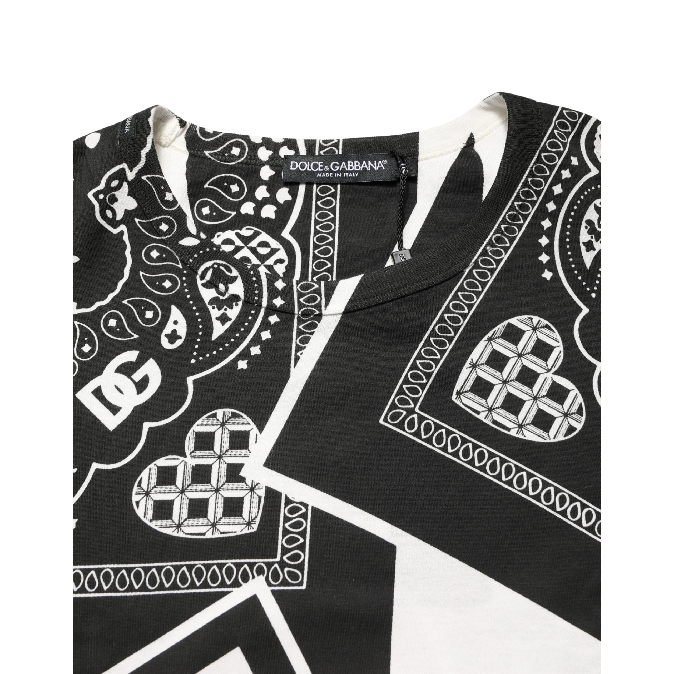 Dolce & Gabbana Black White Bandana Cotton Crew Neck T-Shirt
