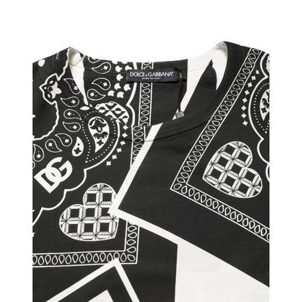 Dolce & Gabbana Black White Bandana Cotton Crew Neck T-Shirt