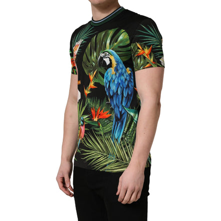 T-shirt girocollo da uomo in cotone Dolce & Gabbana con stampa "uccelli neri"