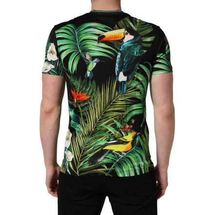 T-shirt girocollo da uomo in cotone Dolce & Gabbana con stampa "uccelli neri"