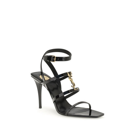 Saint Laurent Cassandra Black Patent Calf Leather Stiletto Heel Sandals