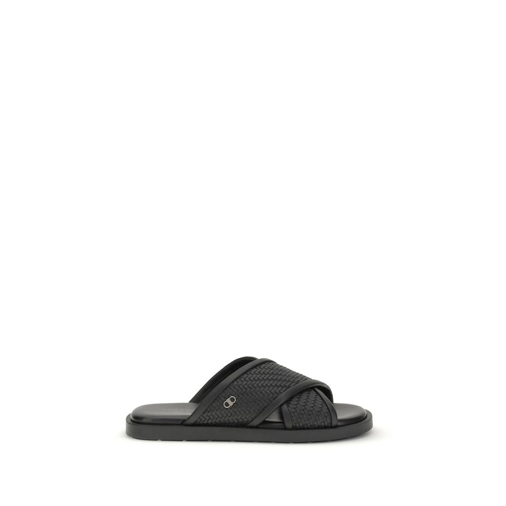Ferragamo Black Flat Sandals