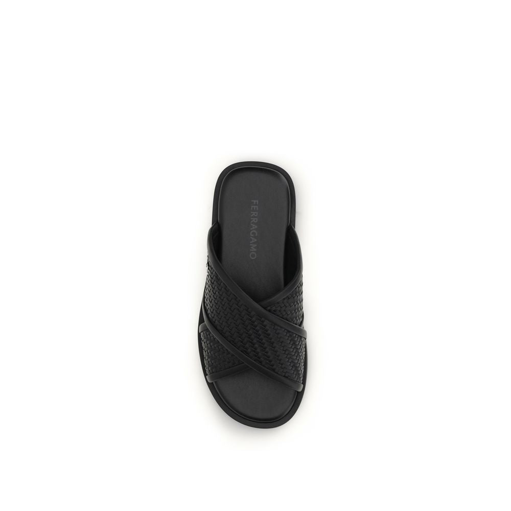 Ferragamo Black Flat Sandals